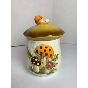 Vintage 1978 Sears Roebuck Mushroom Ceramic Canister Small Jar 6.5" Cottagecore